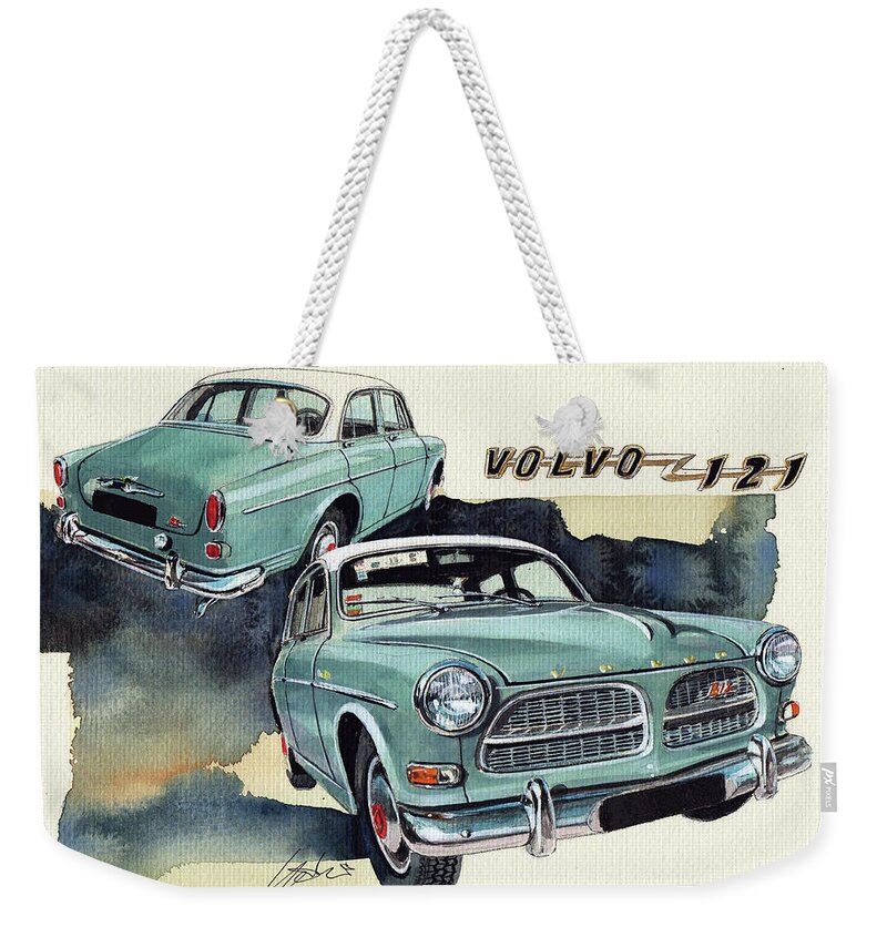 Volvo 121 Weekender Tote Bag featuring the painting V0lvo 121 by Yoshiharu Miyakawa