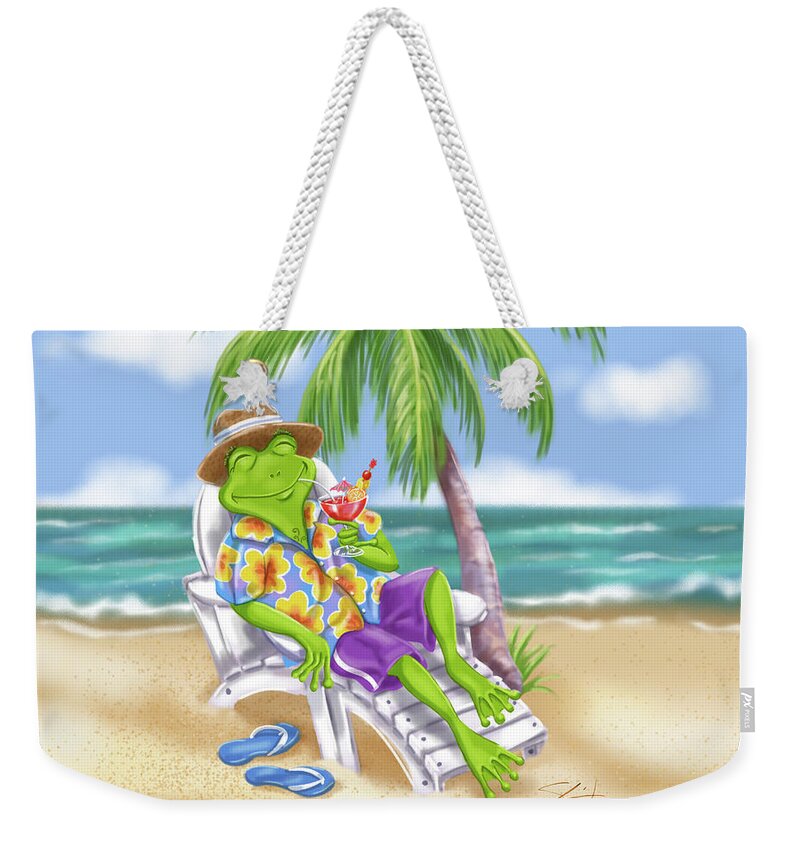 Frogs Weekender Tote Bag featuring the mixed media Vacation Relaxing Frog by Shari Warren