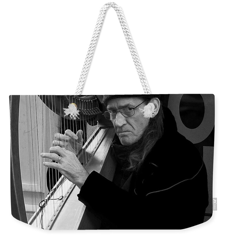 Black And White Portrait Weekender Tote Bag featuring the photograph Vagrant music by Elena Perelman