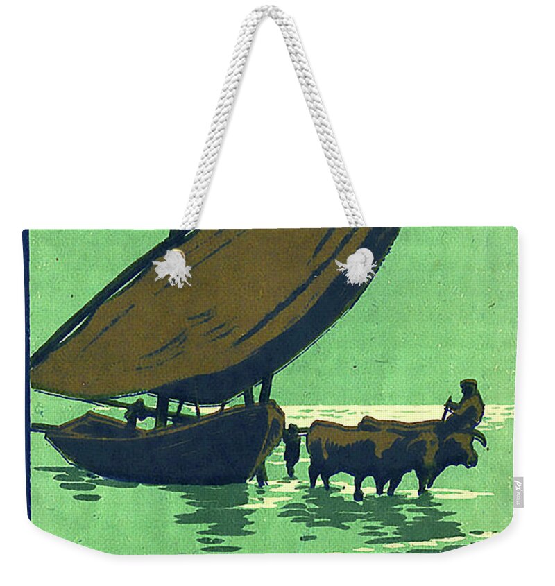Valencia Weekender Tote Bag featuring the painting Valencia Spain, fishing boat by Long Shot