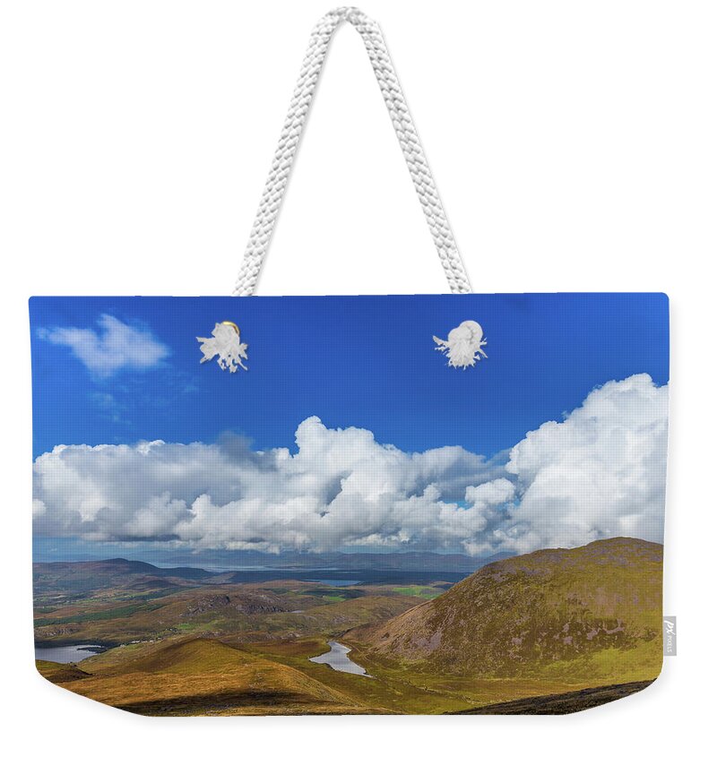 Blue Weekender Tote Bag featuring the photograph Valleys and mountains in County Kerry on a summer day by Semmick Photo
