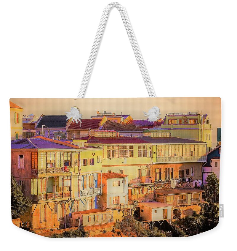 Valparaiso Weekender Tote Bag featuring the photograph Valparaiso Scape - Artistic Effects by Mark Mitchell