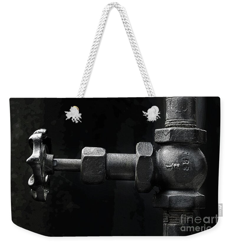 Steam Valve Shutoff Weekender Tote Bag featuring the photograph Valve by Mike Eingle