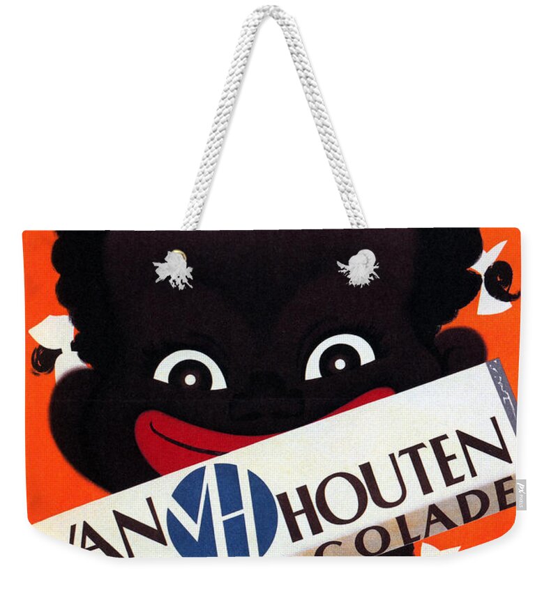 Vintage Weekender Tote Bag featuring the mixed media Van Houten Chocolade - Frans Mettes - Vintage Advertising Poster by Studio Grafiikka