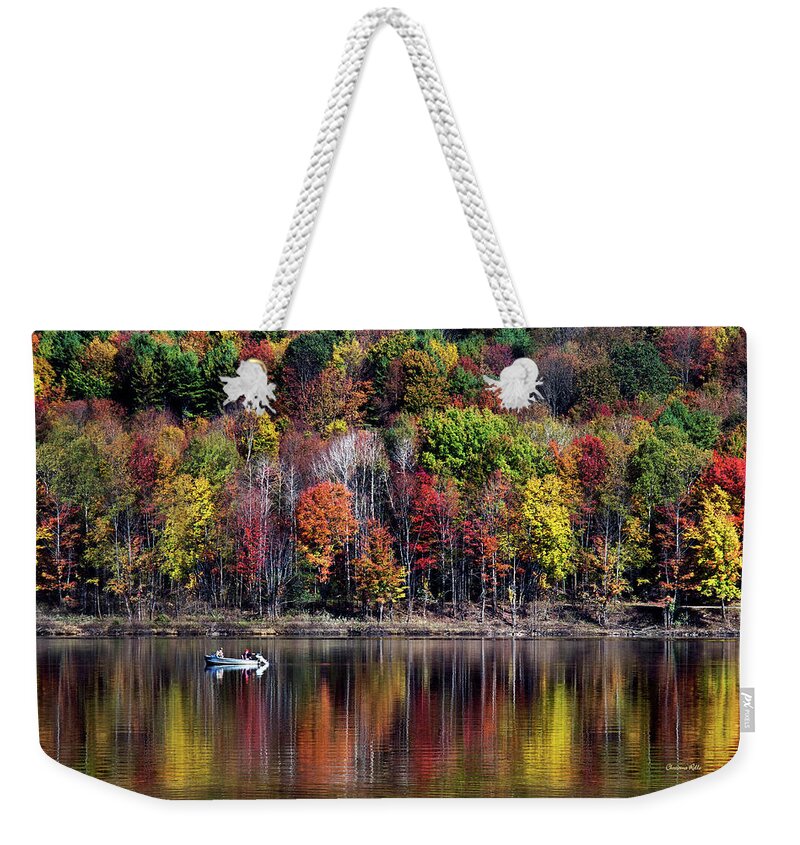 Fall Weekender Tote Bag featuring the photograph Vanishing Autumn Reflection Landscape by Christina Rollo