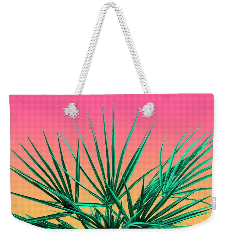 Palm Tree Weekender Tote Bag featuring the photograph Vaporwave Palm Life - Miami Sunset by Jennifer Walsh