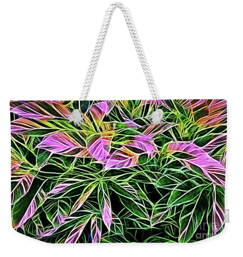 Leaves Weekender Tote Bag featuring the photograph Variegated Leaves Pink and Green by Linda Phelps