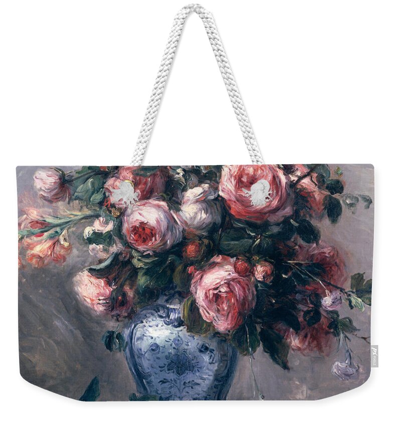 Pierre Auguste Renoir Weekender Tote Bag featuring the painting Vase of Roses by Pierre Auguste Renoir