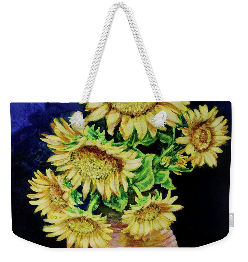 Flowers Weekender Tote Bag featuring the painting Vase of Sunflowers by Karl Wagner