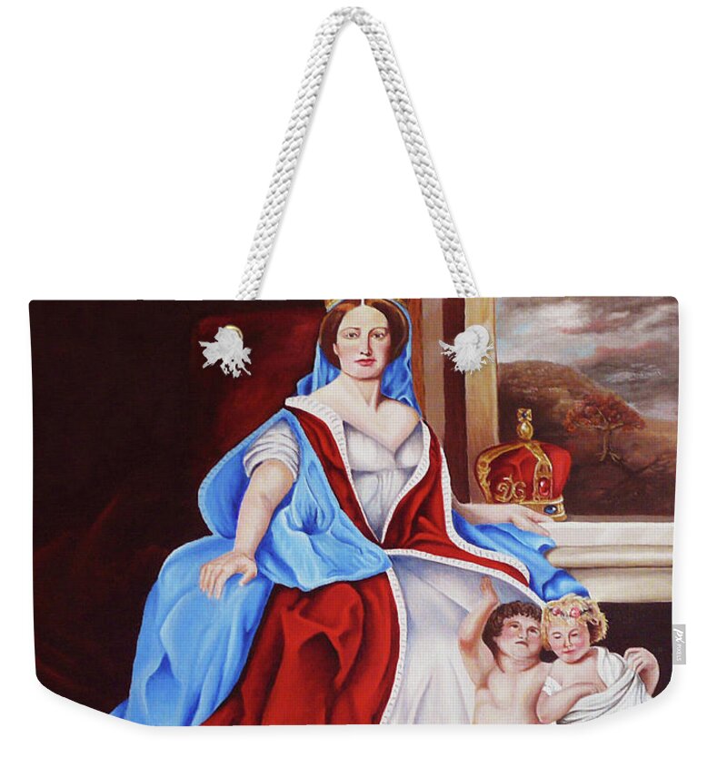 Virgin Mary Weekender Tote Bag featuring the painting Venerated Virgin by Vic Ritchey