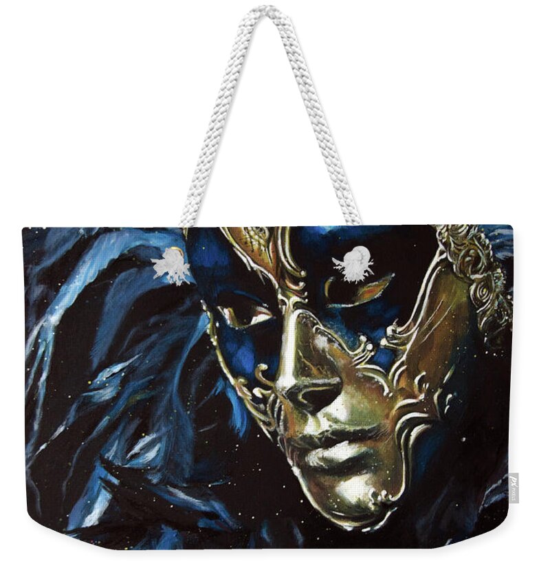 Venetian Weekender Tote Bag featuring the painting Venetian Mask 2 by Elaine Berger