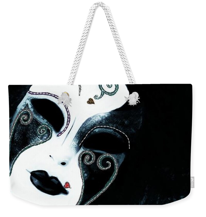 Venetian Weekender Tote Bag featuring the mixed media Venetian Mask Of Mystery by Barbara Chichester