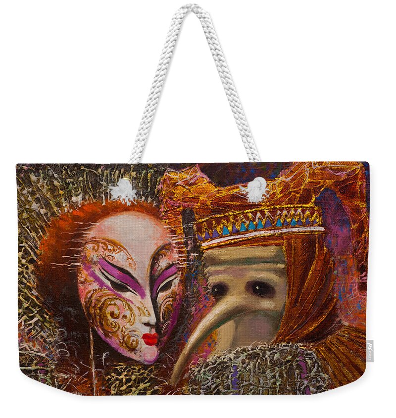 Venetian Mask Weekender Tote Bag featuring the painting Venetian Masks. Fragment by Valentina Kondrashova