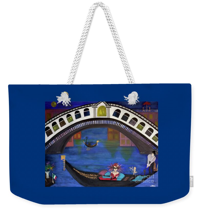 Gondola Weekender Tote Bag featuring the painting Venice Gondola By Night by Artist Linda Marie