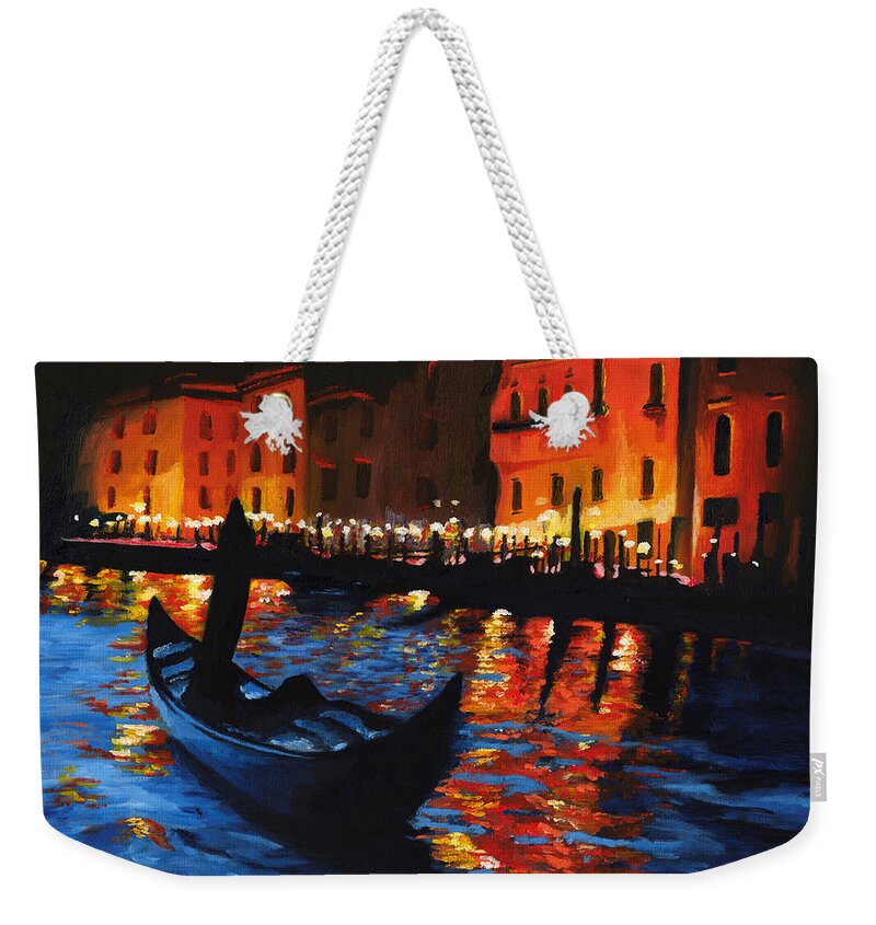 Landscape Weekender Tote Bag featuring the painting Venice Lights by Vic Ritchey