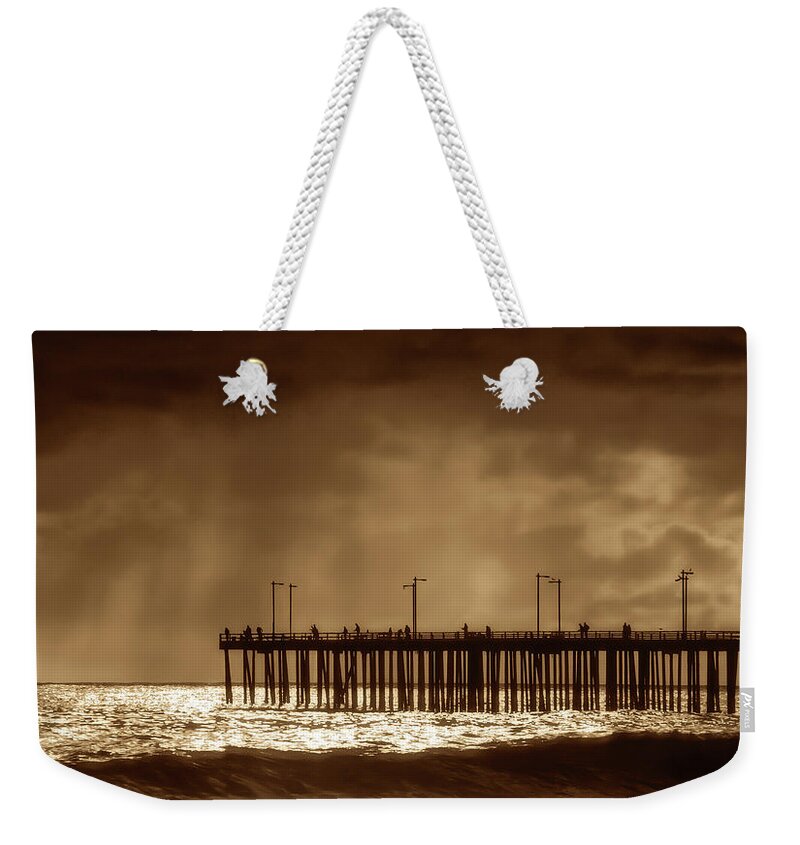Pier Weekender Tote Bag featuring the photograph Ventura California Pier, 1969 by John A Rodriguez