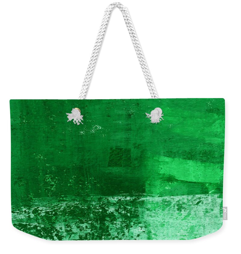 Green Abstract Weekender Tote Bag featuring the painting Verde- Contemporary Abstract Art by Linda Woods