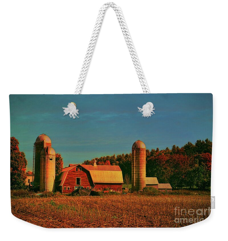 Vermont Weekender Tote Bag featuring the photograph Vermont Autumn Barn by Deborah Benoit