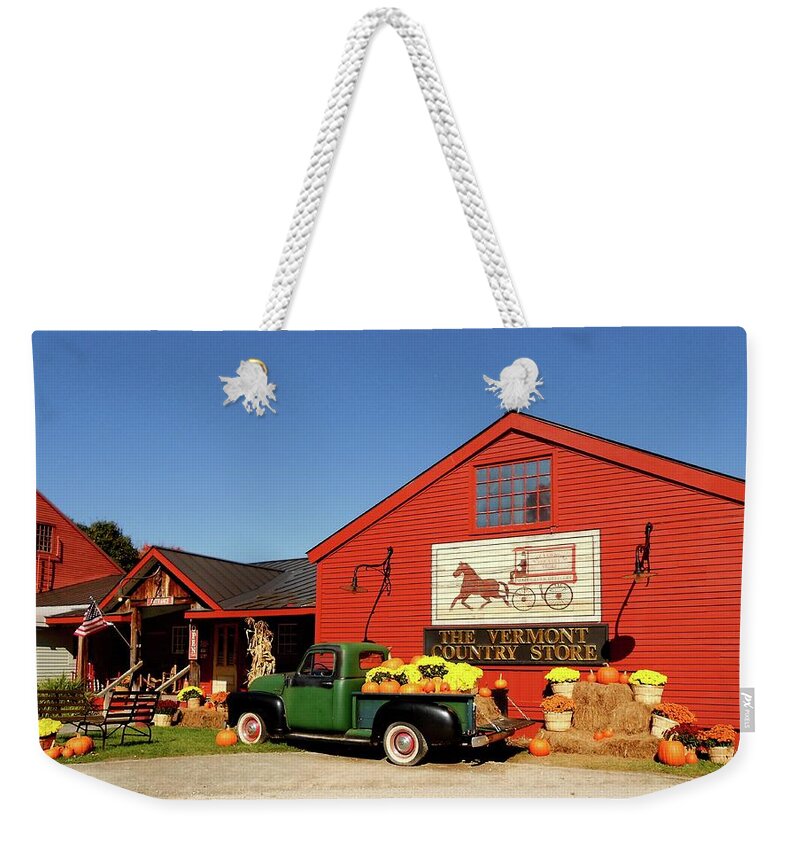 Vermont Weekender Tote Bag featuring the photograph Vermont Country Store by Linda Stern