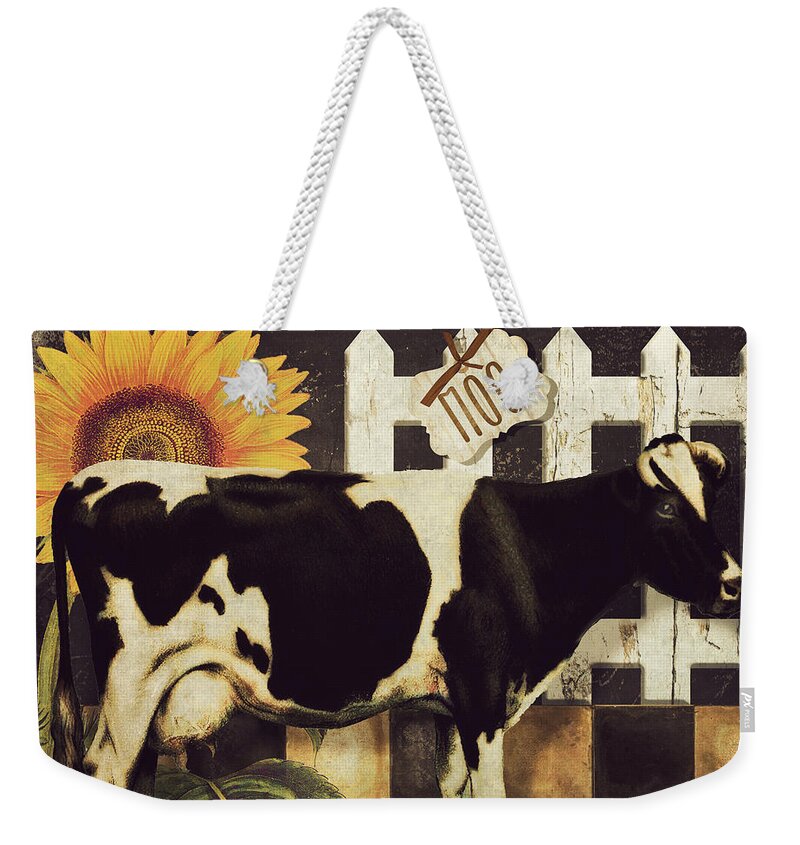 Buttermilk Farms Weekender Tote Bag featuring the painting Vermont Farms Cow by Mindy Sommers