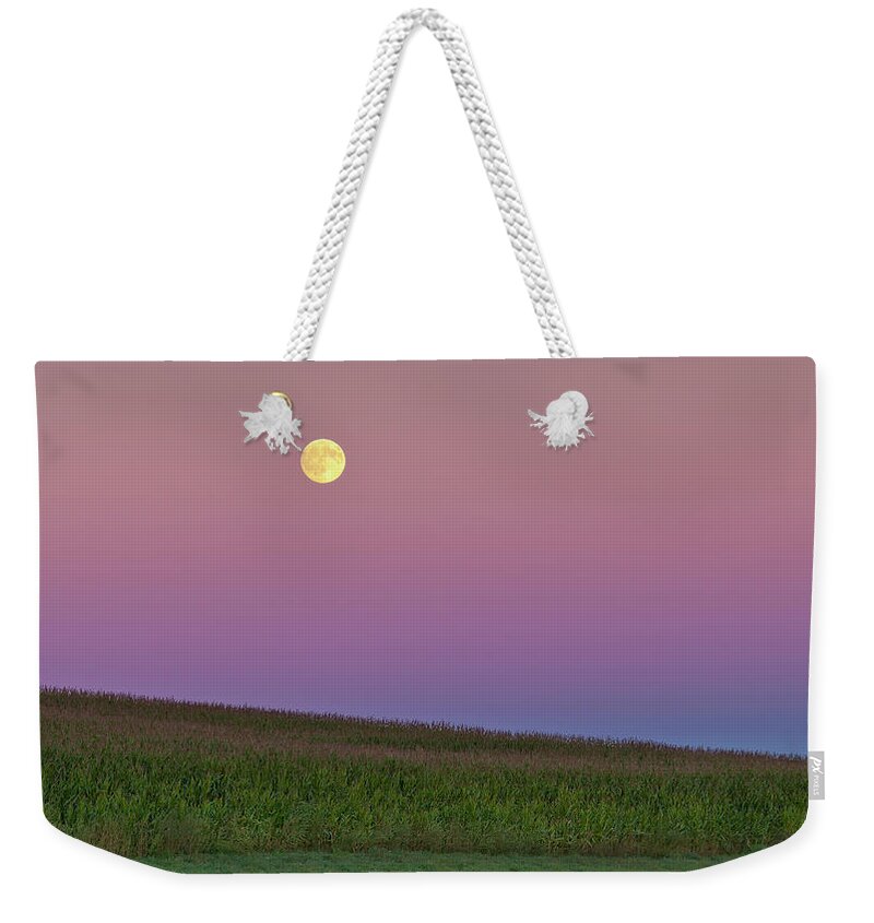 Moon Weekender Tote Bag featuring the photograph Vermont Harvest Moonrise by Alan L Graham