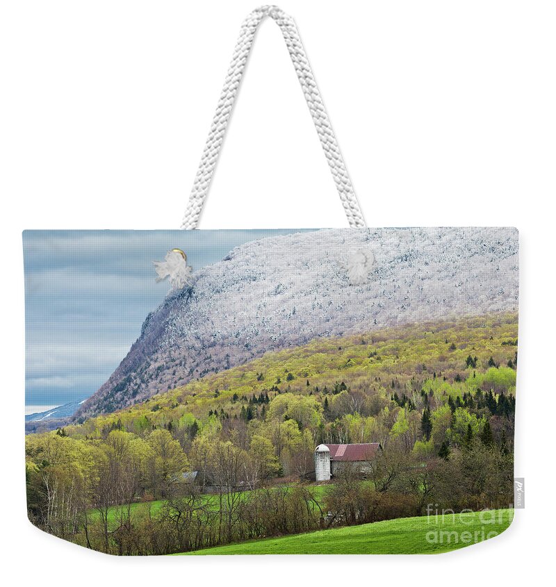 Spring Weekender Tote Bag featuring the photograph Vermont Spring Snowfall by Alan L Graham