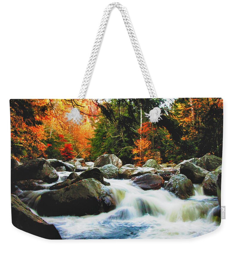 #jefffolger Weekender Tote Bag featuring the photograph Vermonts fall color rapids by Jeff Folger