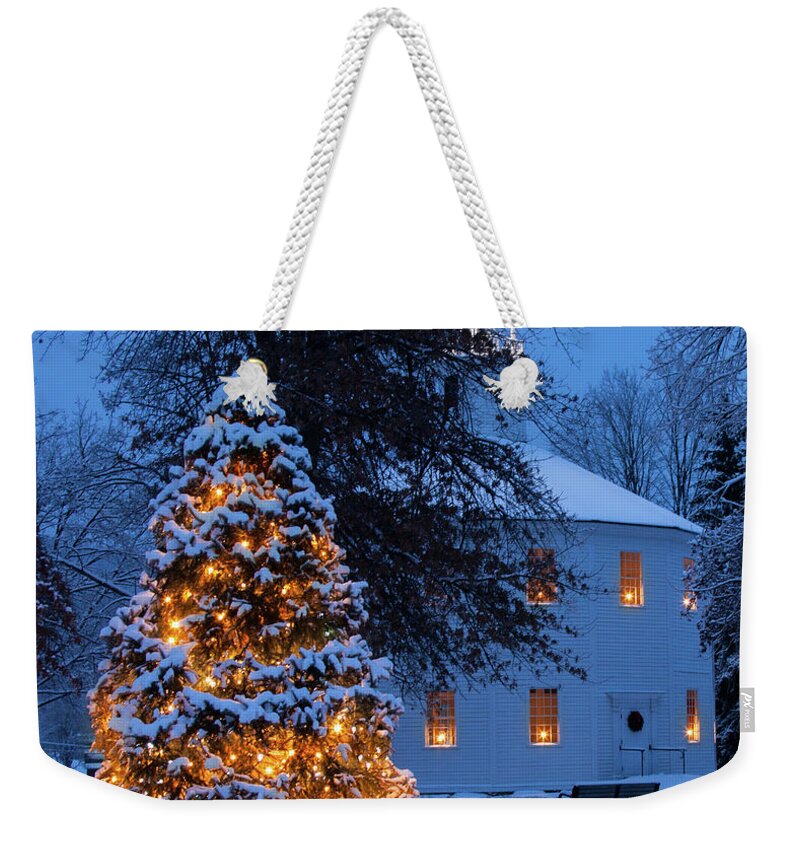#jefffolger Weekender Tote Bag featuring the photograph Vertical Vermont Round Church by Jeff Folger
