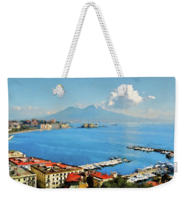 Gulf Of Naples Weekender Tote Bag featuring the painting Vesuvio, panorama from Naples - 02 by AM FineArtPrints
