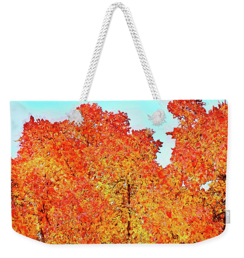 Trees Weekender Tote Bag featuring the digital art Vibrant Autumn Trees by Kae Cheatham