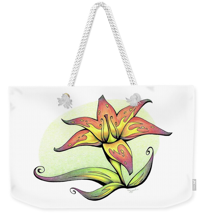 Nature Weekender Tote Bag featuring the drawing Vibrant Flower 4 Tiger Lily by Sipporah Art and Illustration