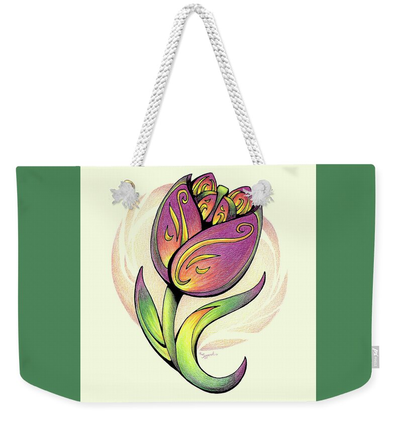 Nature Weekender Tote Bag featuring the drawing Vibrant Flower 5 Tulip by Sipporah Art and Illustration