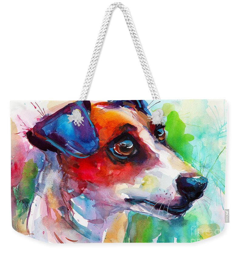 Jack Russell Weekender Tote Bag featuring the painting Vibrant Jack Russell Terrier dog by Svetlana Novikova