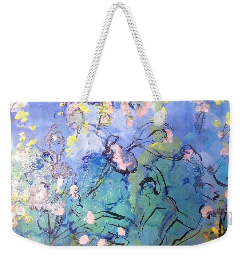 Vibration Weekender Tote Bag featuring the painting Vibrational dance  by Judith Desrosiers