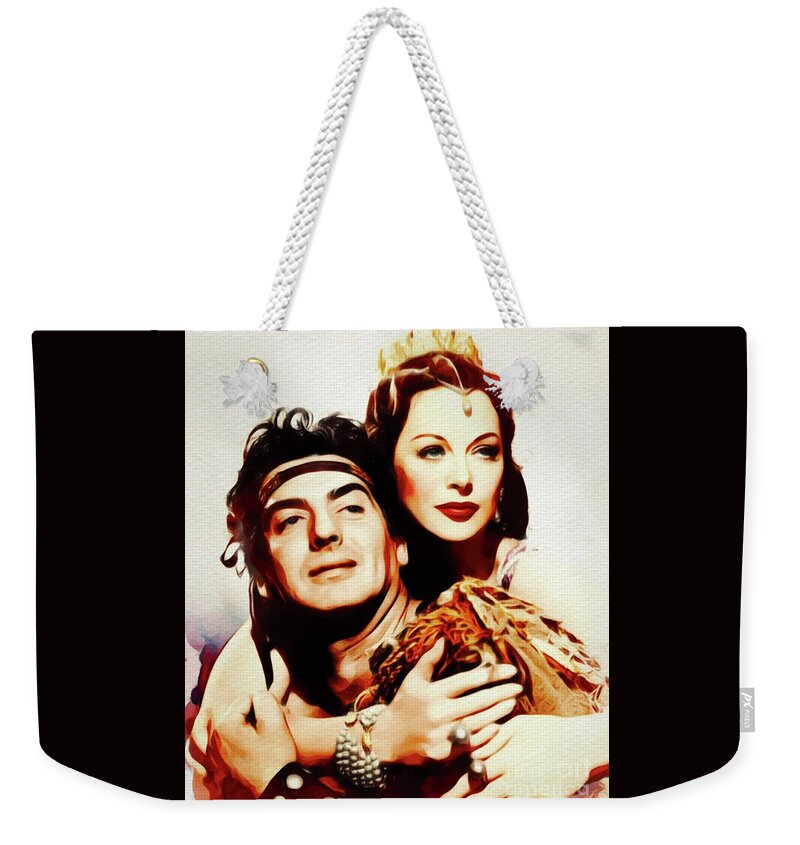 Victor Weekender Tote Bag featuring the painting Victor Mature and Hedy Lamarr by Esoterica Art Agency