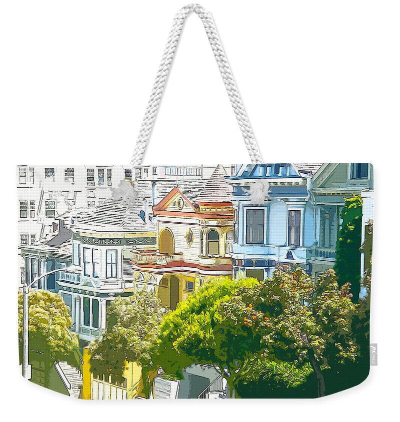 Victorian Weekender Tote Bag featuring the digital art Victorian Painted Ladies Houses in San Francisco California by Anthony Murphy