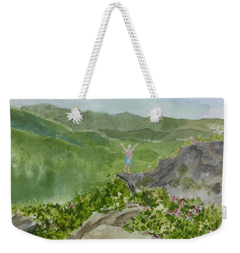 Craggy Gardens Weekender Tote Bag featuring the painting View from Craggy Gardens - a watercolor sketch by Joel Deutsch