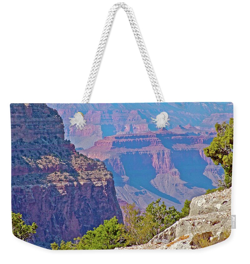View From Hermit's Trail Near Hermit's Rest In Grand Canyon National Park Weekender Tote Bag featuring the photograph View from Hermit's Trail near Hermit's Rest in Grand Canyon National Park by Ruth Hager