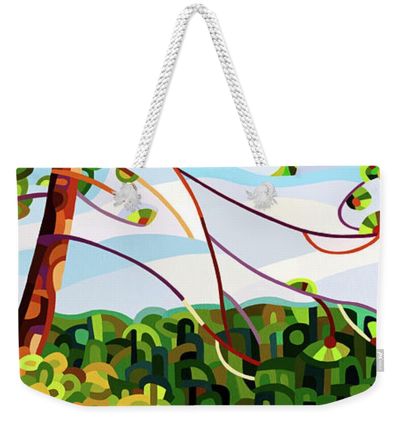  Weekender Tote Bag featuring the painting View From Mazengah - crop by Mandy Budan