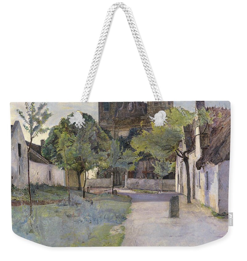 Wilhelm Bernatzik View Of Church Forecourt Weekender Tote Bag featuring the painting View of Church Forecourt by Wilhelm Bernatzik