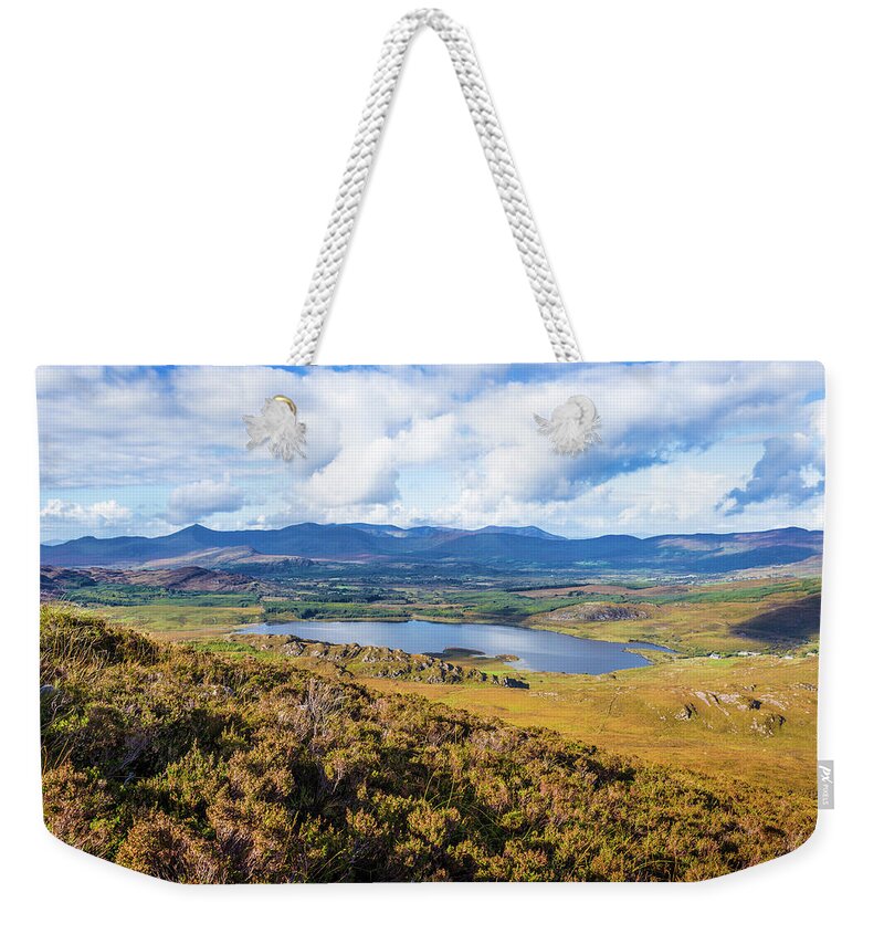 Ballycullane Weekender Tote Bag featuring the photograph View of Lough Acoose in Ballycullane from the foothill of Macgil by Semmick Photo