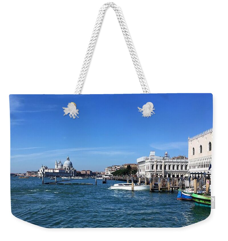 Marina Usmanskaya Weekender Tote Bag featuring the photograph View of the San Marco from the pier of gondoliers by Marina Usmanskaya