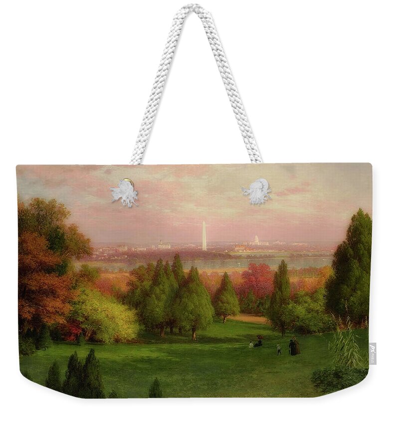 Painting Weekender Tote Bag featuring the painting View Of Washington From Arlington by Mountain Dreams