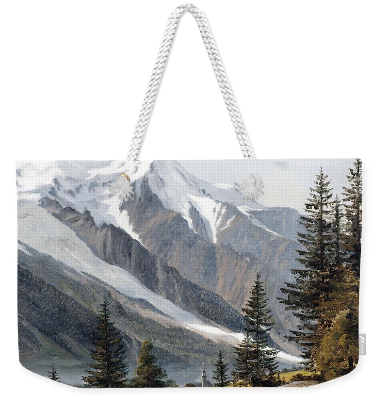 Martinus Rorbye Weekender Tote Bag featuring the painting View towards Chamonix Mont Blanc by Martinus Rorbye