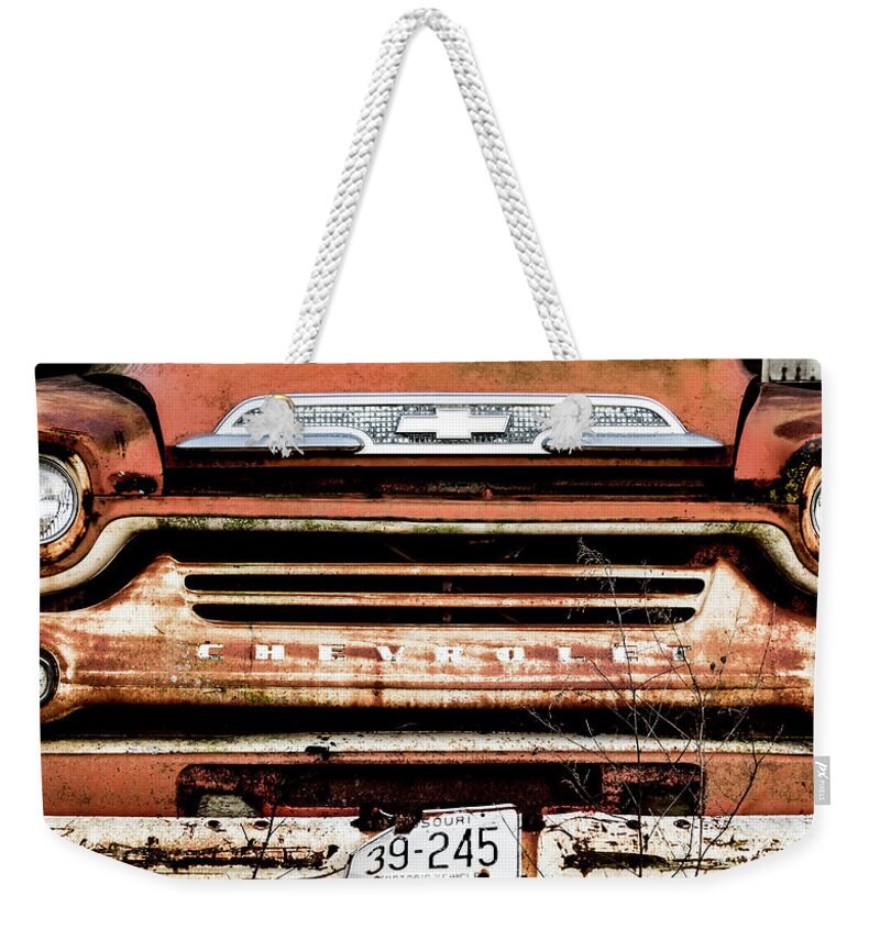Chevrolet Weekender Tote Bag featuring the photograph Viking Red by Holly Ross