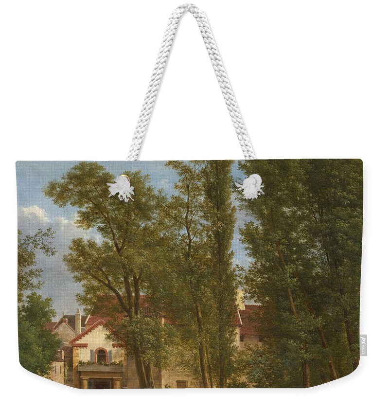 Jean-joseph-xavier Bidauld Weekender Tote Bag featuring the painting Villagers and animals in a landscape beside a bridge at the entrance of a village by Jean-Joseph-Xavier Bidauld