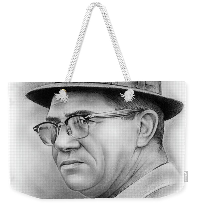 Vince Lombardi Weekender Tote Bag featuring the drawing Vince Lombardi by Greg Joens