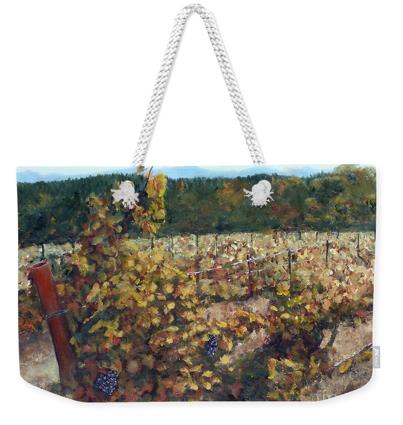 Northern Weekender Tote Bag featuring the painting Vineyard Lucchesi by Randy Sprout