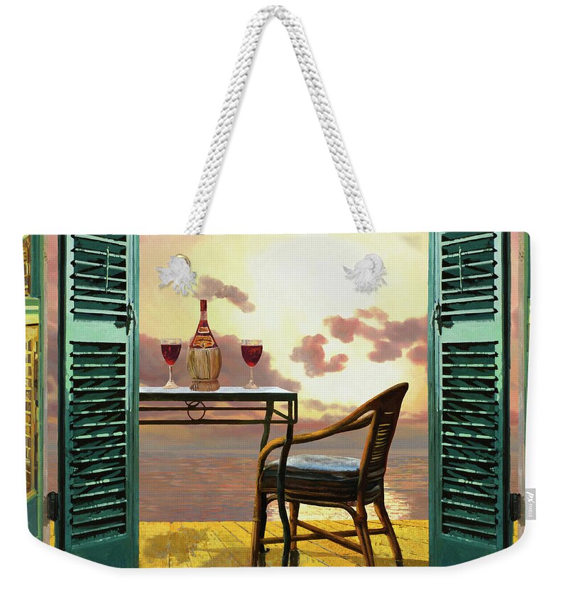 Red Wine Weekender Tote Bag featuring the painting Vino Rosso Al Tramonto by Guido Borelli