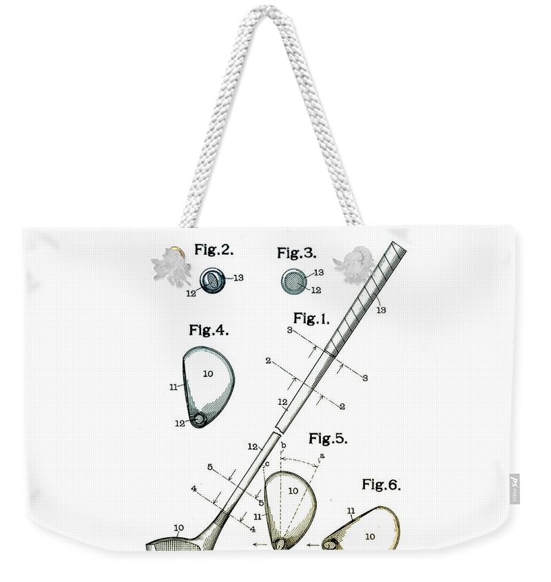 1910 Weekender Tote Bag featuring the digital art Vintage 1910 Golf Club Patent by Bill Cannon